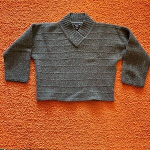 Anthropologie Gray Ribbed V-Neck Sweater